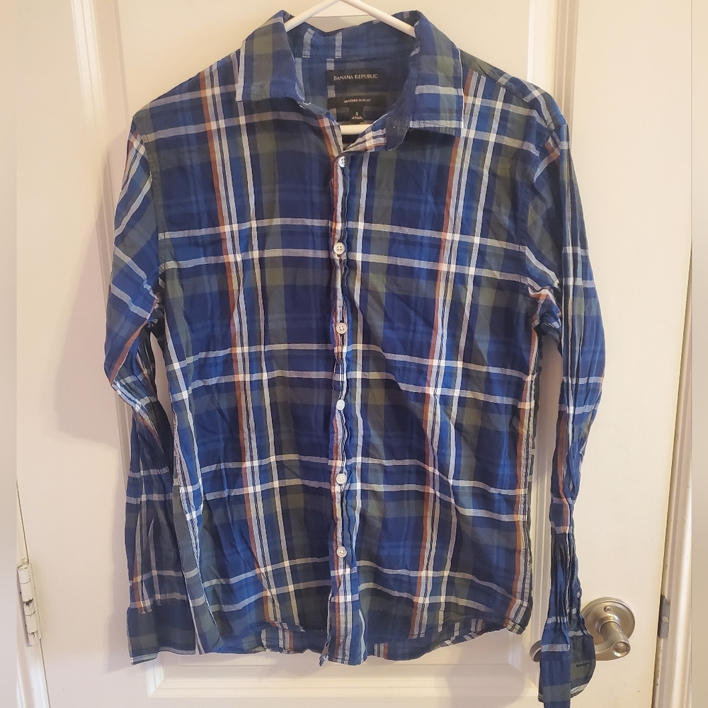 Banana Republic Blue Plaid Casual Button Down Shirt